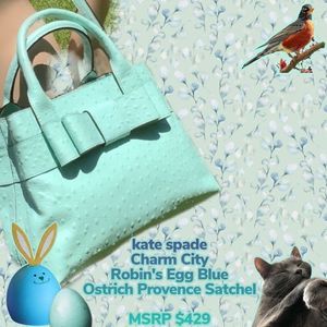 NWT $429 kate spade | Provence Charm City Ostrich Satchel Bag | Robin’s Egg Blue